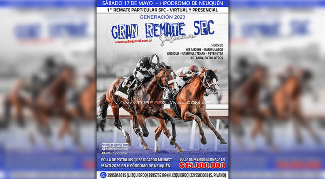 Sábado 17 de mayo Remate Particular SPC Selección en el Hipódromo de Neuquén