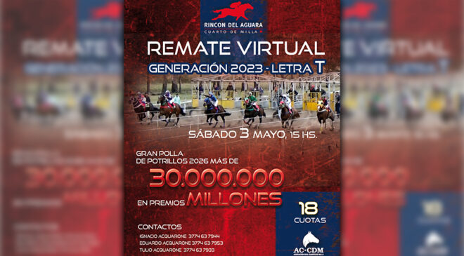 Sábado 3 de mayo Gran Remate Virtual de Haras Rincón del Aguara