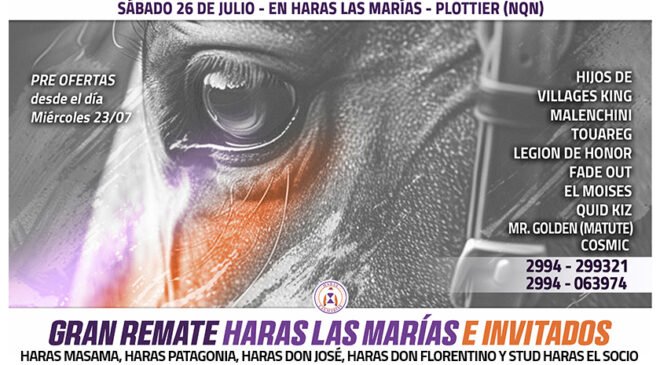 Sábado 26 de julio 1° Venta anual de Haras Las Marías e Invitados