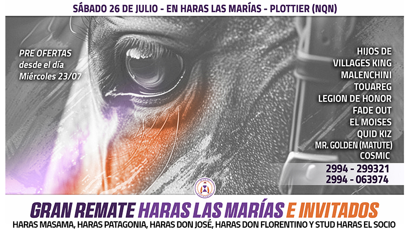 Sábado 26 de julio 1° Venta anual de Haras Las Marías e Invitados