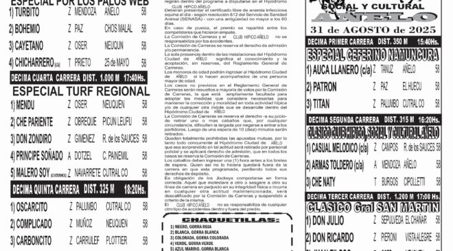 Programa del Club Hípico AÑELO para este domingo 31 de agosto
