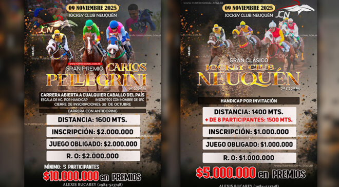 El 9 de Noviembre se corre una nueva edición del GP Pellegrini y el Clásico Jockey Club Neuquén