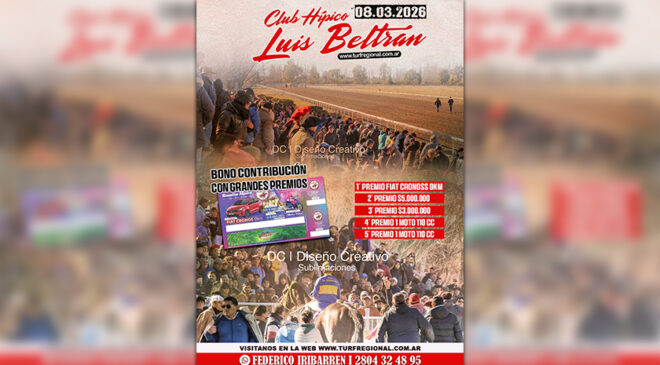 Domingo 8 de marzo jornada de turf en el Fortín de Luis Beltrán, con la entrada participas por grandes premios