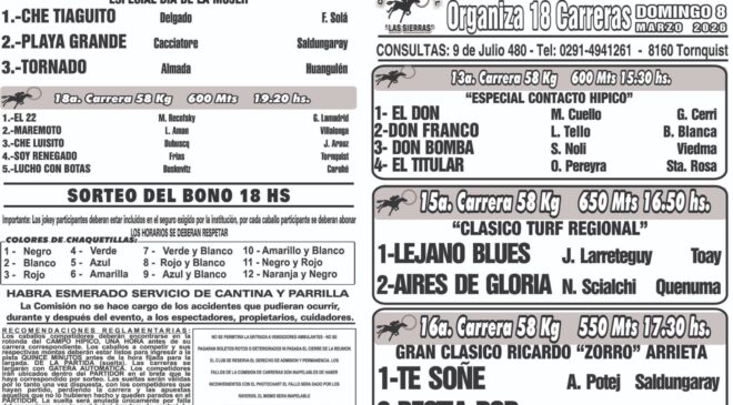 Resultados del Club Hípico y Social Las Sierras de Tornquist, domingo 8 de Marzo