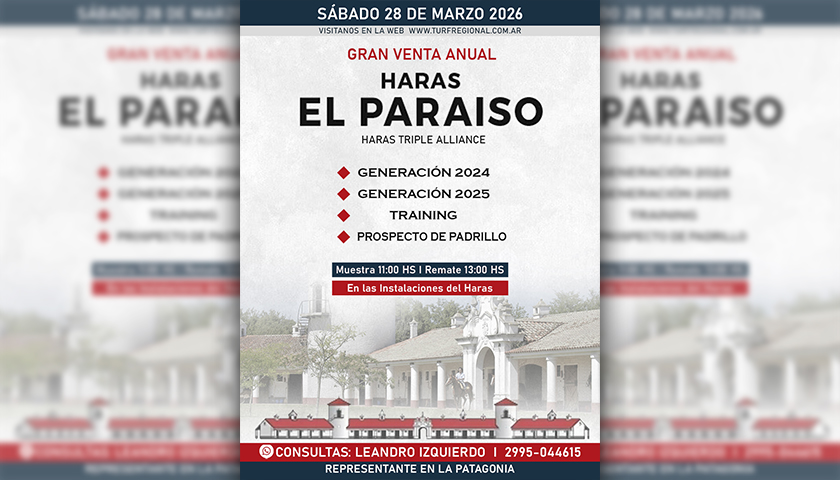 Sábado 28 de marzo: Gran Venta Anual de HARAS EL PARAISO