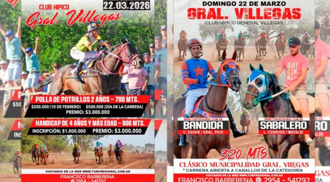 El domingo 22 de Mayo vuelve el turf a General Villegas