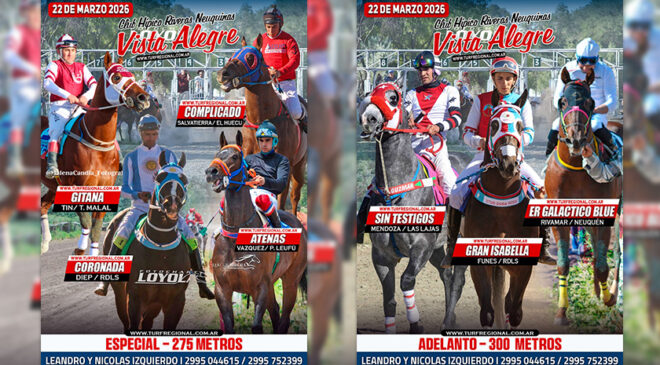 Adelantos del Club Hípico Riveras Neuquinas Vista Alegre para el domingo 22 de marzo