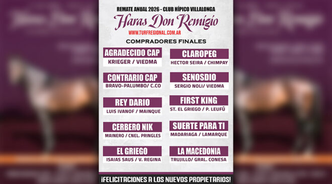 Exitoso remate de Haras Don Remigio en Villalonga en la despedida de Captivating Cat