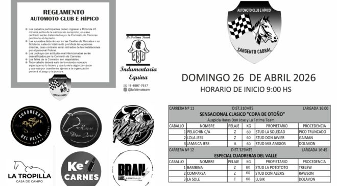 Programa del Club Hípico Sargento Cabral Gaiman, domingo 26 de abril