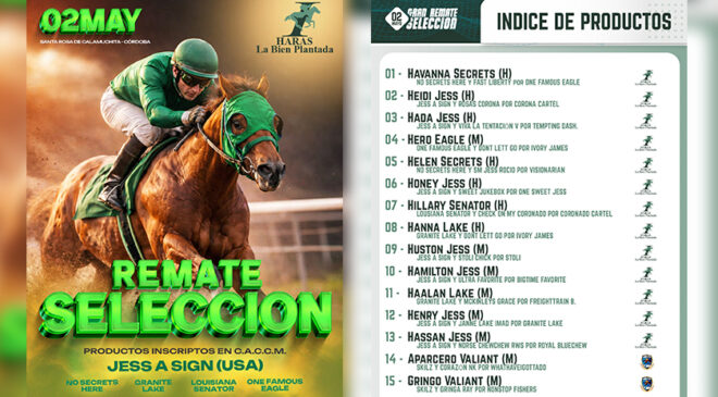 Sábado 2 de mayo Remate Selección de “Haras La Bien Plantada”, aquí el catálogo