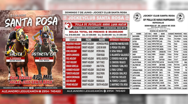 El 7 de junio Repechaje Haras Pampeanas y Polla de Potrillos “Haras Luna Nueva” en el Hipódromo Santa Rosa