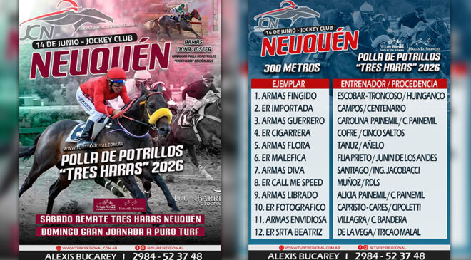 Adelantos del Jockey Club Neuquén para el domingo 14 de junio, se corre la Polla de Potrillos TRES HARAS