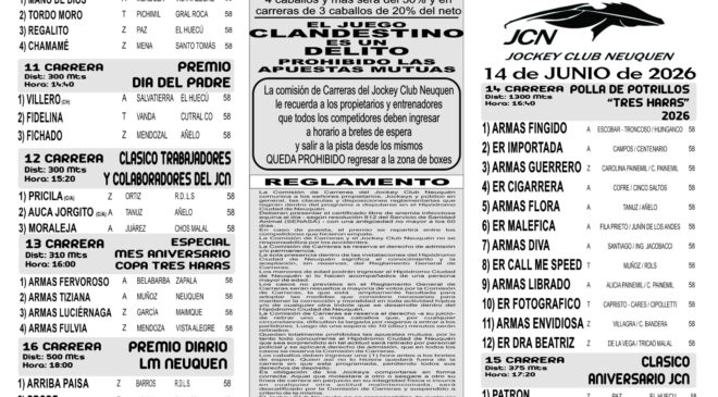 Resultados del Jockey Club Neuquén, domingo 14 de junio