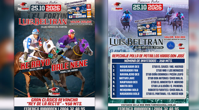 Domingo 1 de Noviembre gran jornada de turf en el Fortín de Luis Beltrán